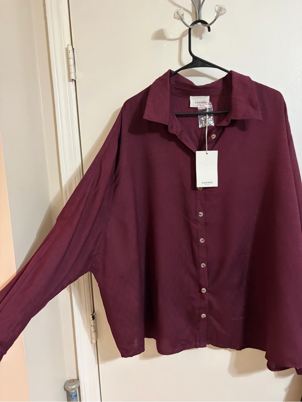 ANDREE BY UNIT Wine Button-Down Collared Blouse